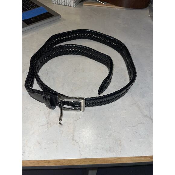 Size 40/100 Black Woven Men's Belt Silver Buckle - Picture 4 of 6